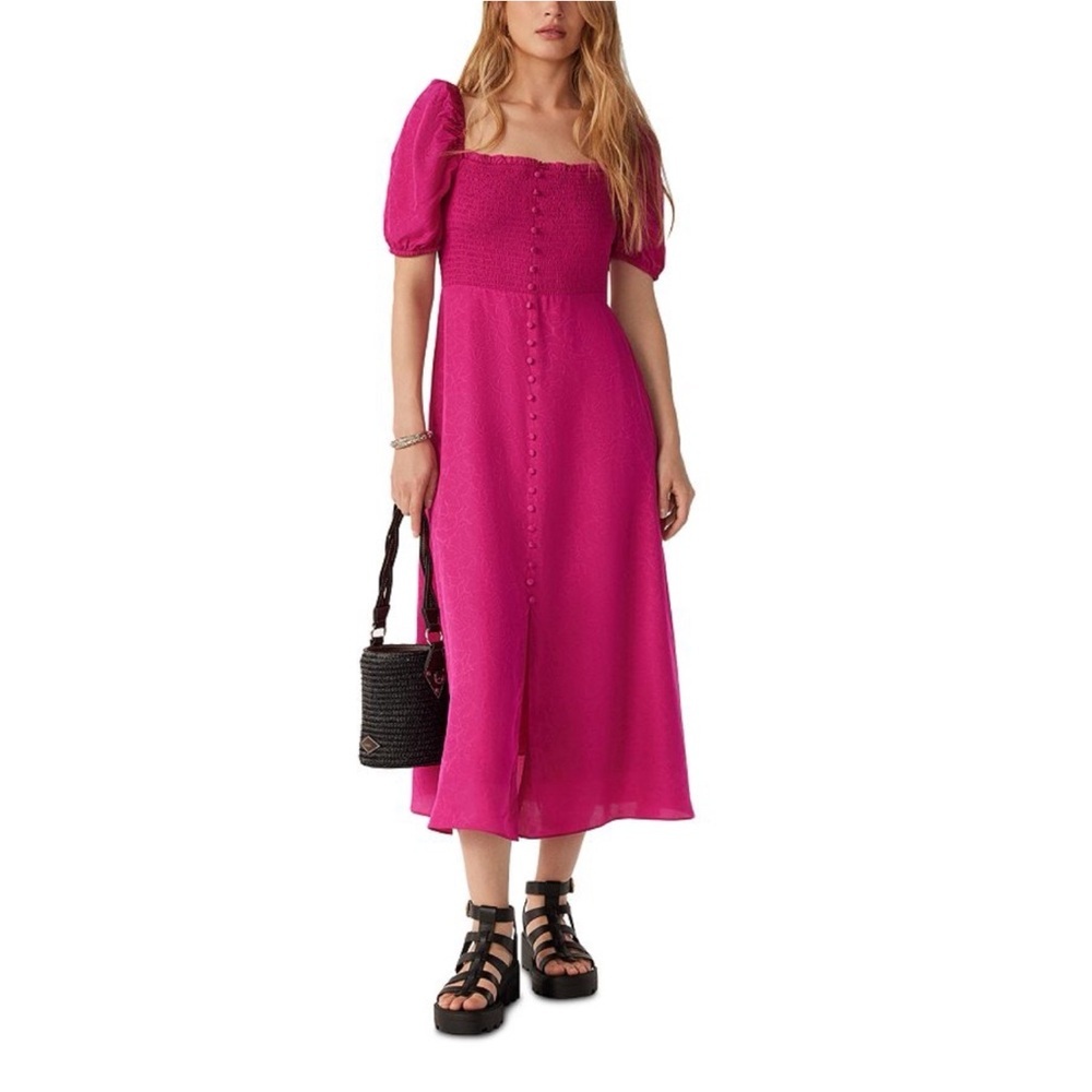 Ba&sh Sasha Smocked Dress in Fuchsia, Medium